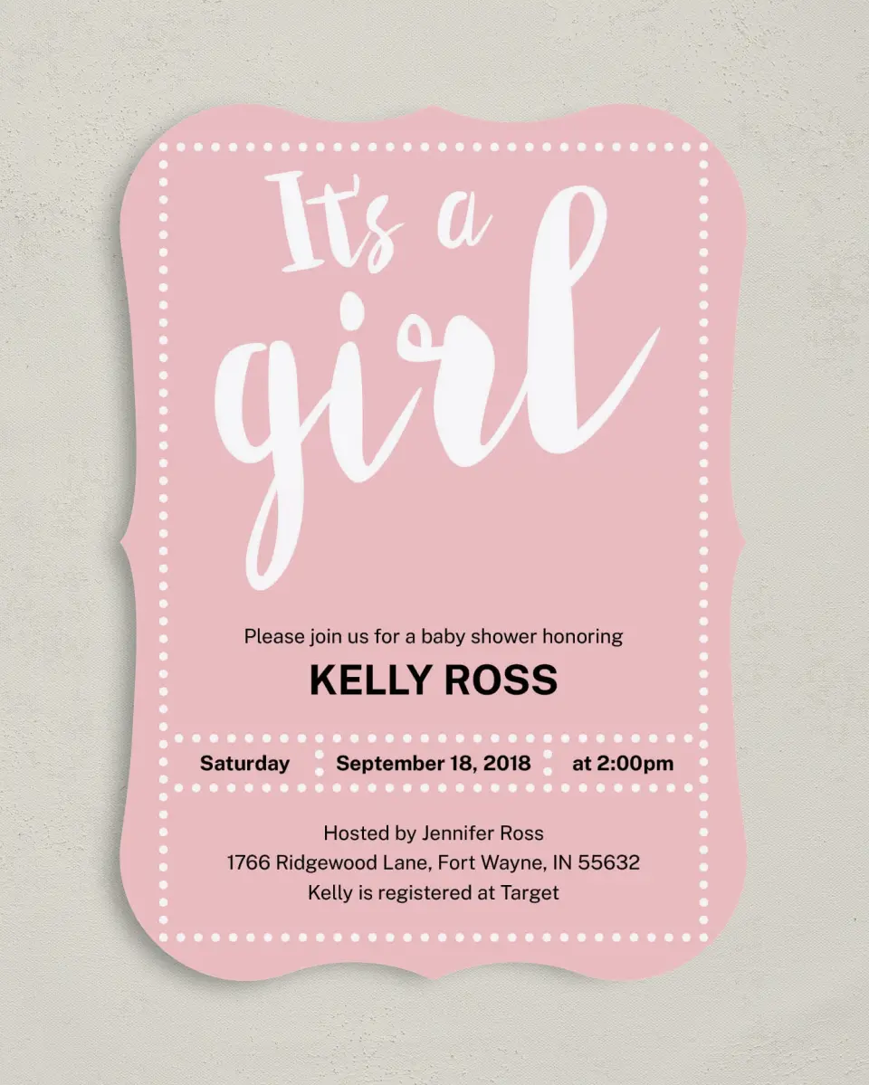 This is a 5" x 7" Baby Shower Invitation called Sweetheart Sprinkle printed in full color on Premium Smooth paper