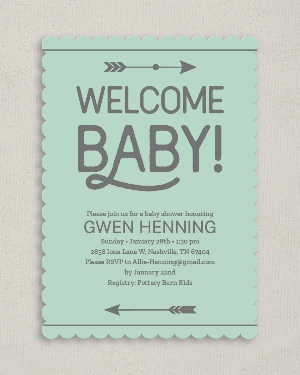 This is a 5" x 7" Baby Shower Invitation called Baby Power printed in full color on Premium Smooth paper