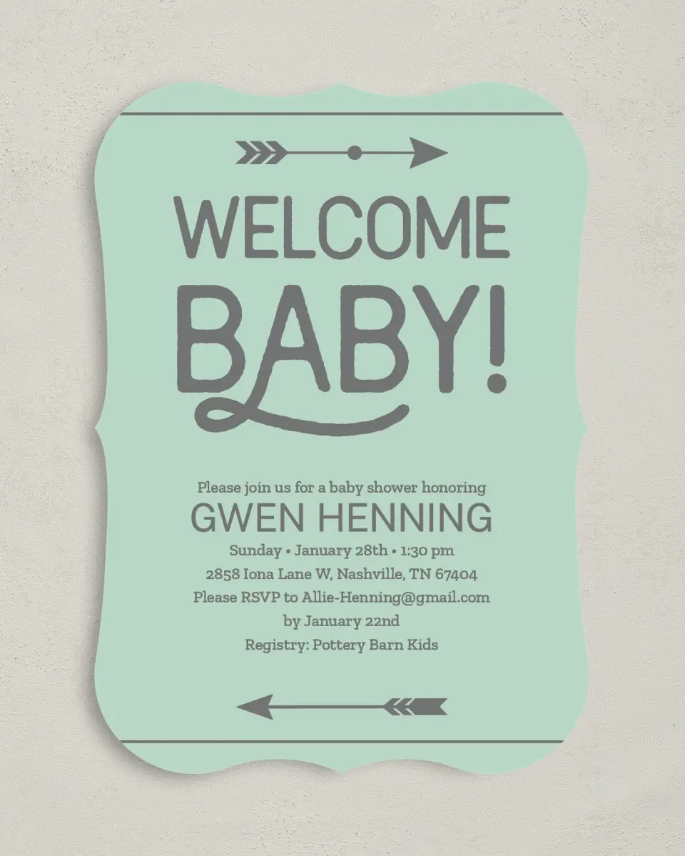 This is a 5" x 7" Baby Shower Invitation called Baby Power printed in full color on Premium Smooth paper