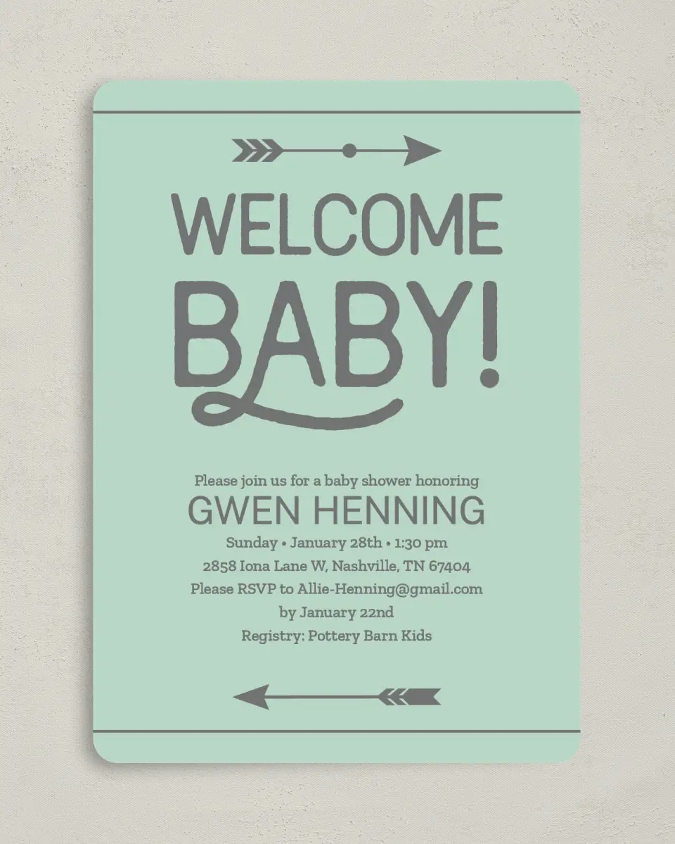 This is a 5" x 7" Baby Shower Invitation called Baby Power printed in full color on Premium Smooth paper