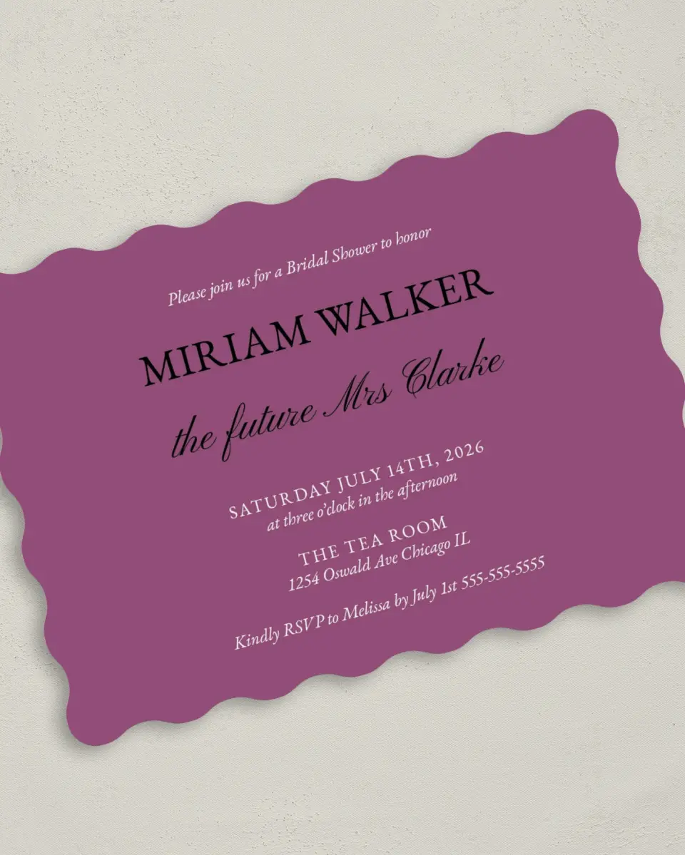 This is a 5" x 7" Bridal Shower Invitation called Shining Style printed in full color on Premium Smooth paper