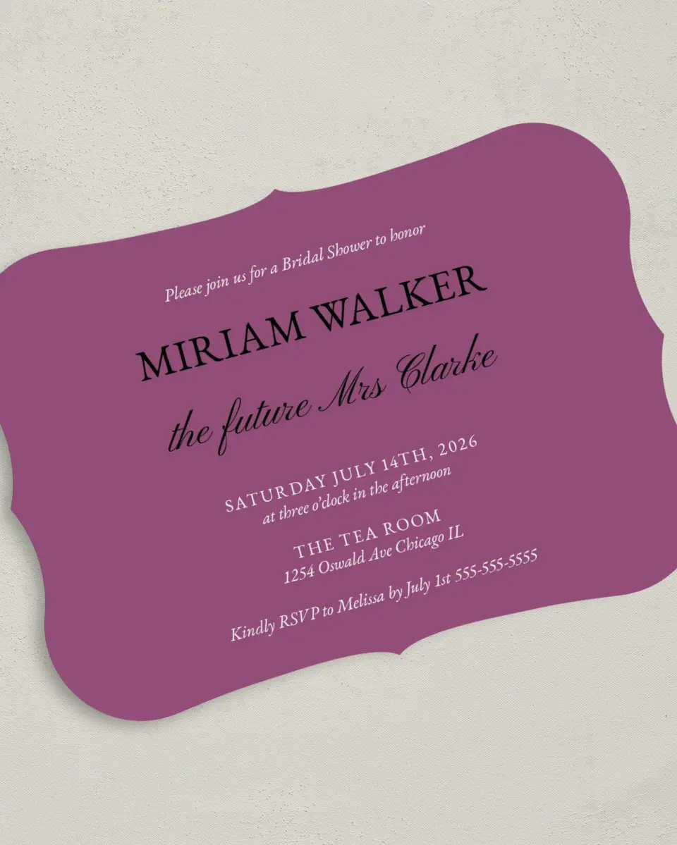 This is a 5" x 7" Bridal Shower Invitation called Shining Style printed in full color on Premium Smooth paper