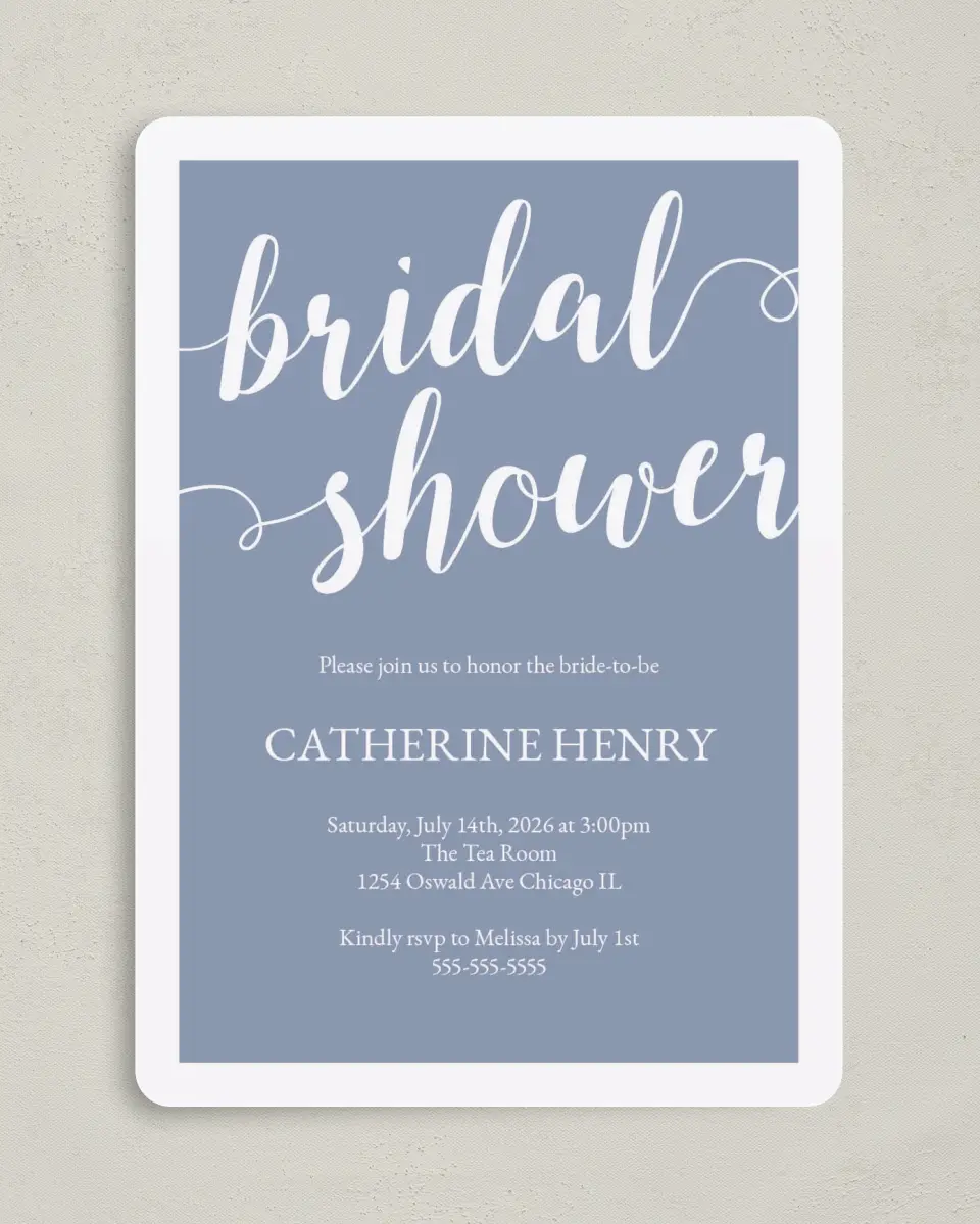 This is a 5" x 7" Bridal Shower Invitation called Whimsical Shower printed in full color on Premium Smooth paper
