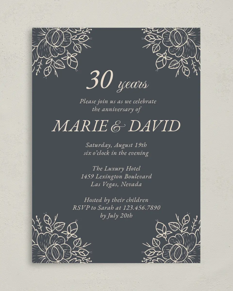 This is a 5" x 7" Anniversary Invitation called Anniversary Bouquet printed in full color on Premium Smooth paper