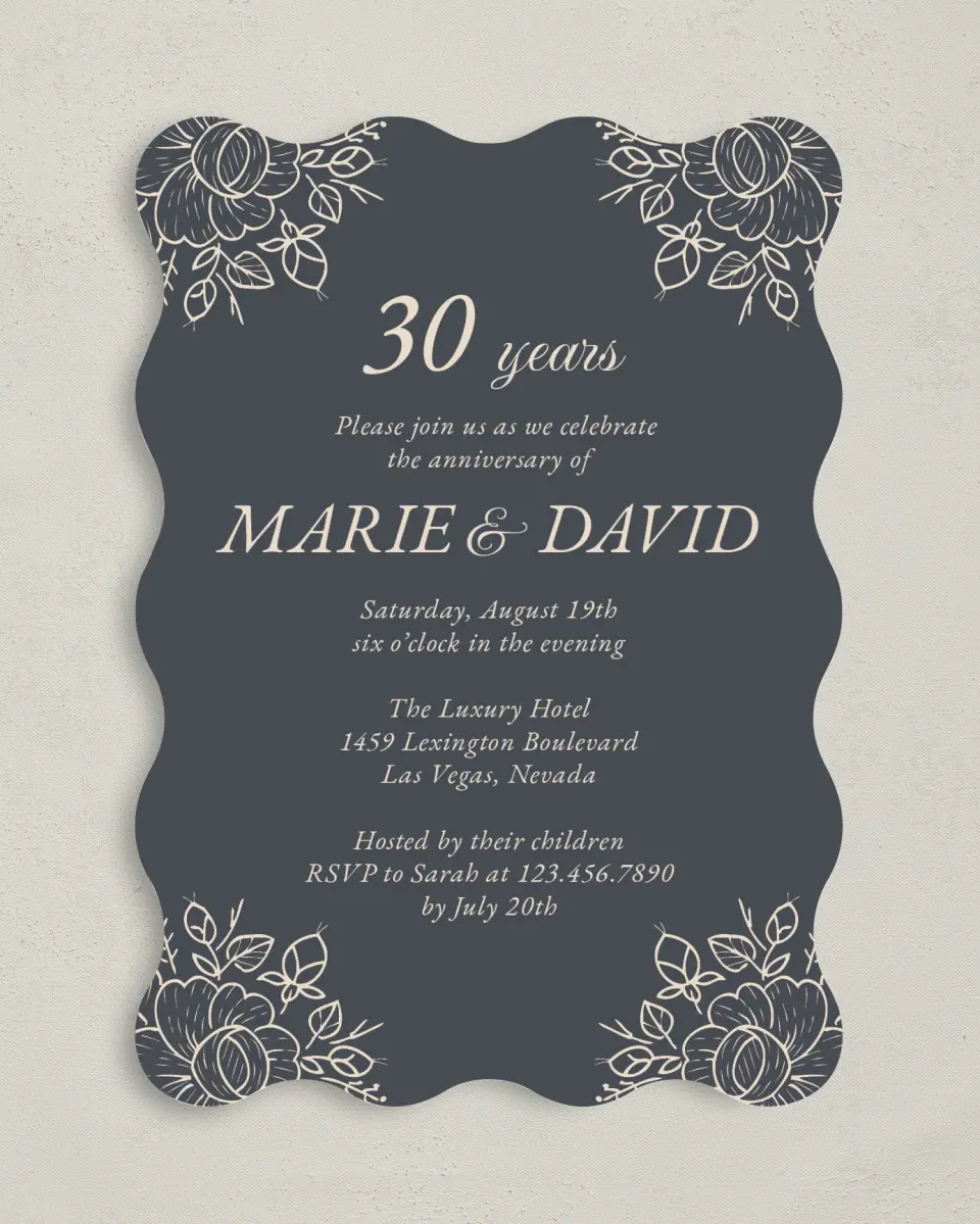 This is a 5" x 7" Anniversary Invitation called Anniversary Bouquet printed in full color on Premium Smooth paper
