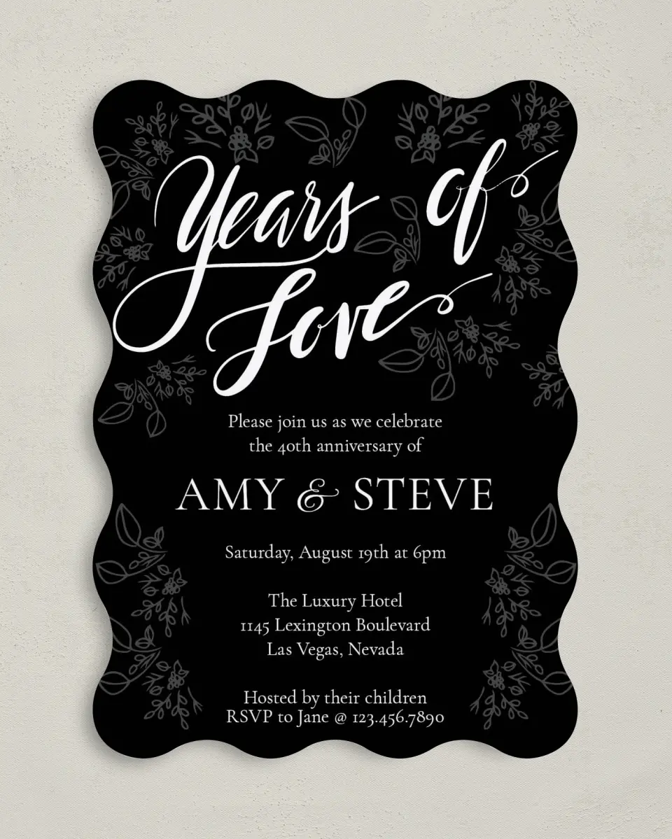This is a 5" x 7" Anniversary Invitation called Years of Love printed in full color on Premium Smooth paper