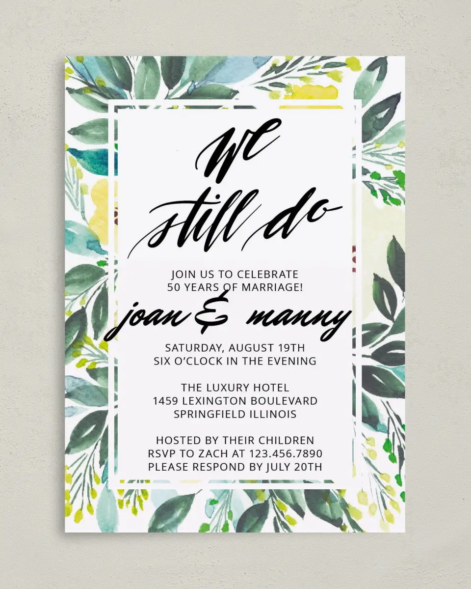 This is a 5" x 7" Anniversary Invitation called Our Forever Vow printed in full color on Premium Smooth paper
