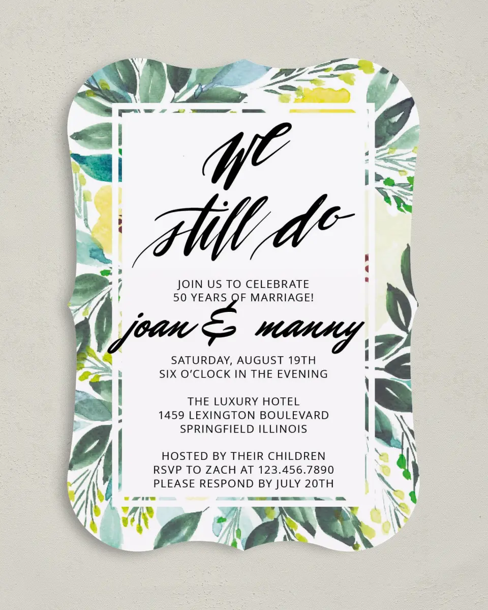 This is a 5" x 7" Anniversary Invitation called Our Forever Vow printed in full color on Premium Smooth paper