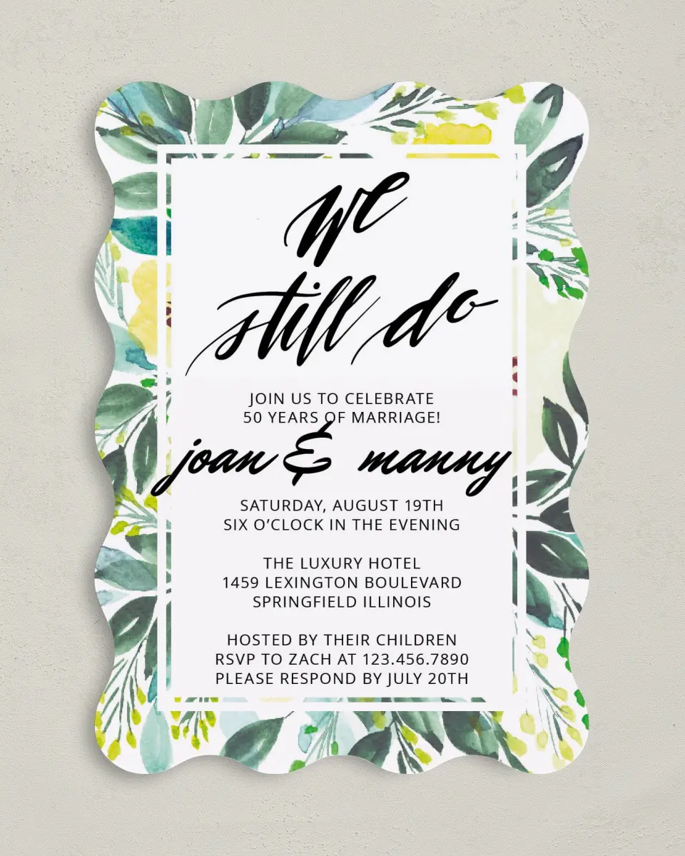 This is a 5" x 7" Anniversary Invitation called Our Forever Vow printed in full color on Premium Smooth paper