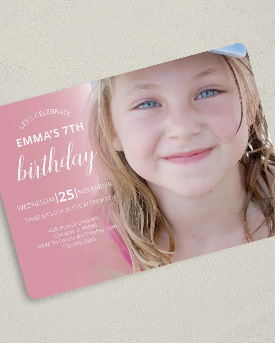 This is a 5" x 7" Birthday Party Invitation called Birthday Charm printed in full color on Premium Smooth paper