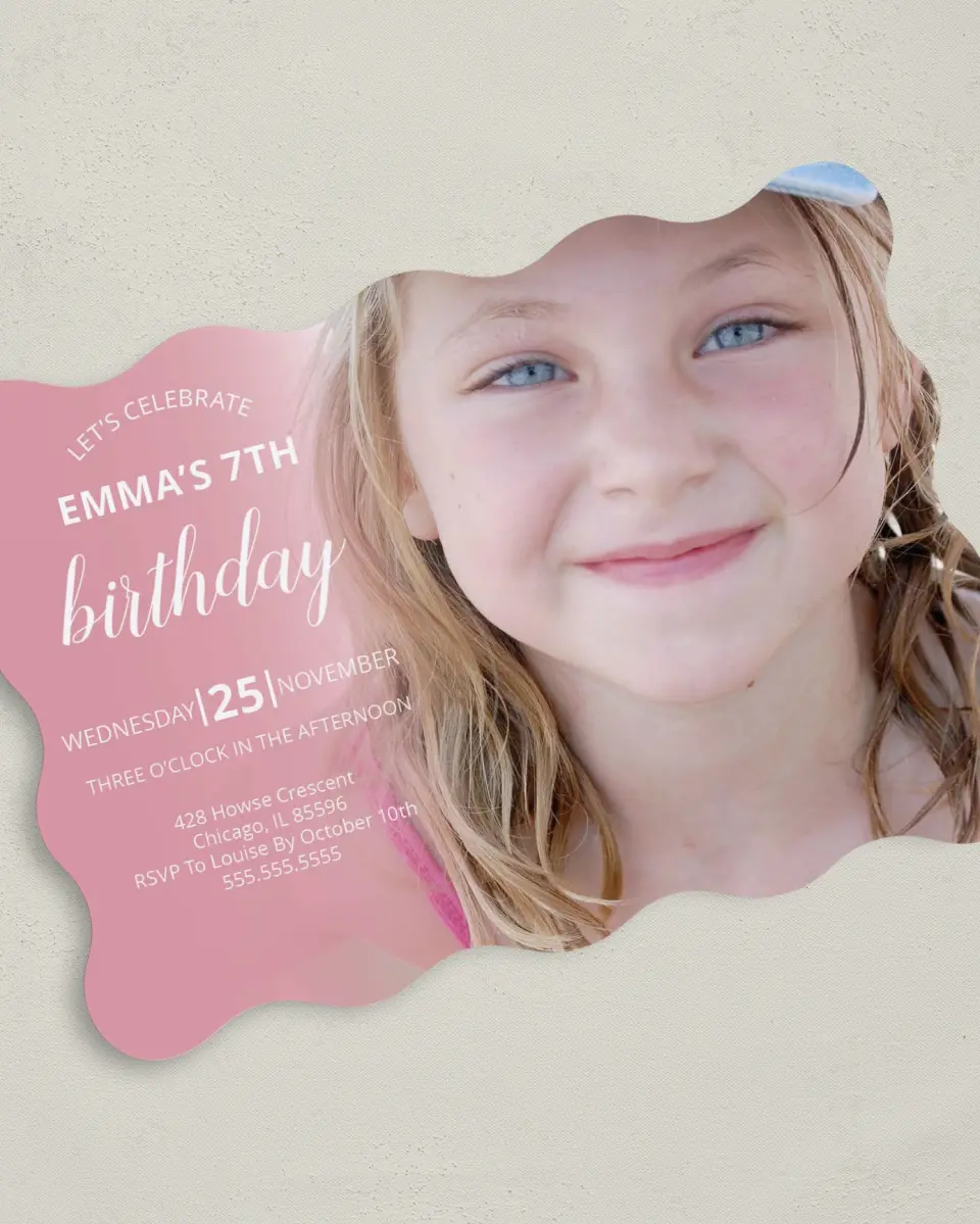 This is a 5" x 7" Birthday Party Invitation called Birthday Charm printed in full color on Premium Smooth paper