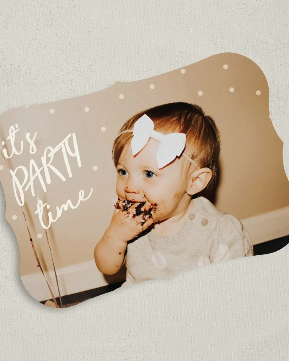 This is a 5" x 7" Birthday Party Invitation called Lotsa Dots printed in full color with Gold foil on Luxe Satin (coated) paper