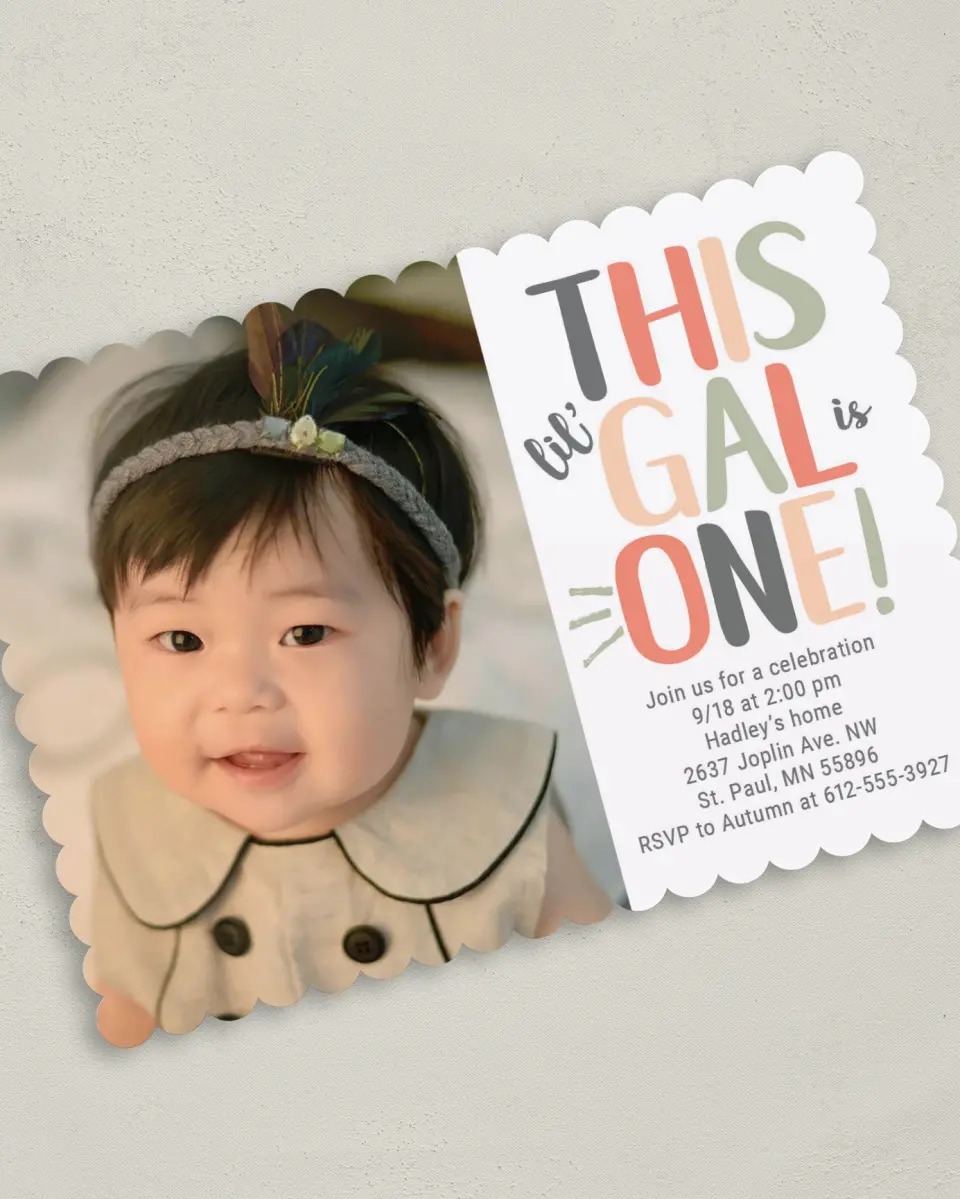 This is a 5" x 7" Birthday Party Invitation called Sweet Lil' Gal printed in full color on Premium Smooth paper