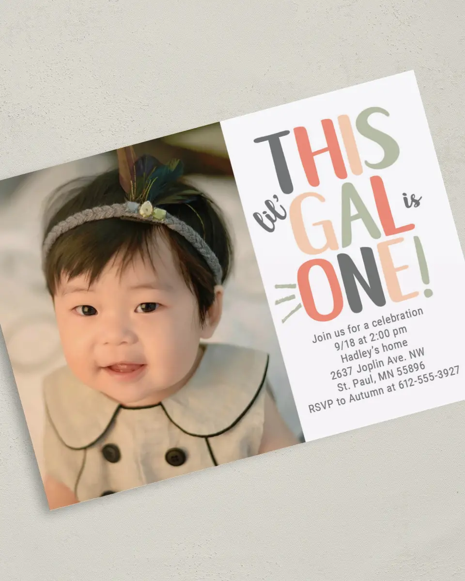 This is a 5" x 7" Birthday Party Invitation called Sweet Lil' Gal printed in full color on Premium Smooth paper