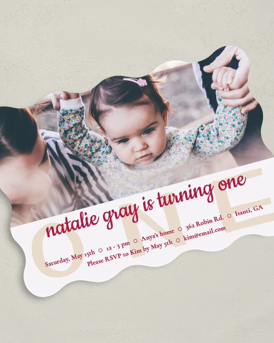 This is a 5" x 7" Birthday Party Invitation called Sweetly One printed in full color on Premium Smooth paper