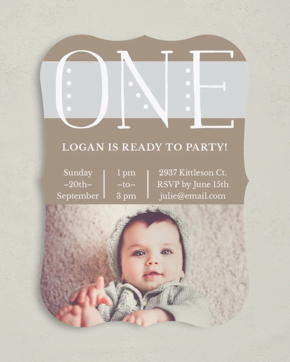 This is a 5" x 7" Birthday Party Invitation called Best Party printed in full color with Gold foil on Luxe Satin (coated) paper