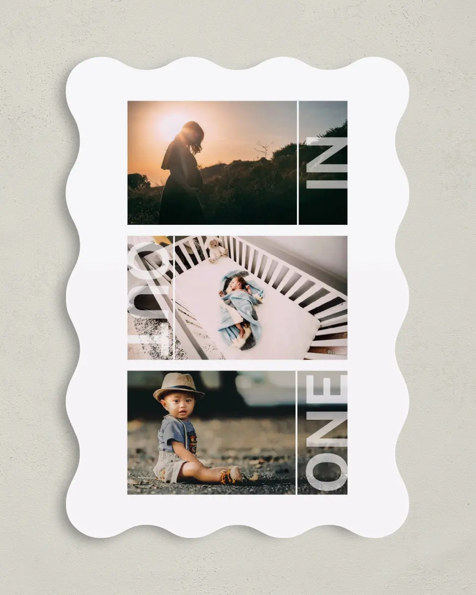 This is a 5" x 7" Birthday Party Invitation called In, Out, & One printed in full color on Premium Smooth paper