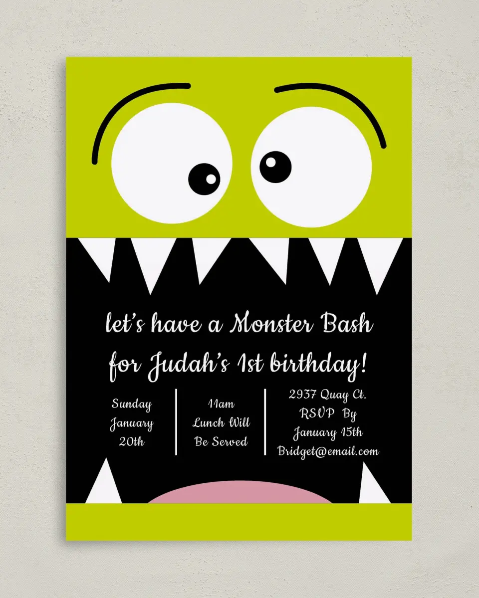 This is a 5" x 7" Birthday Party Invitation called Our Lil' Monster printed in full color on Premium Smooth paper