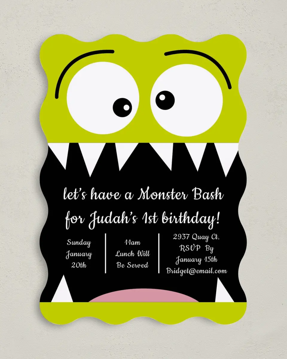 This is a 5" x 7" Birthday Party Invitation called Our Lil' Monster printed in full color on Premium Smooth paper