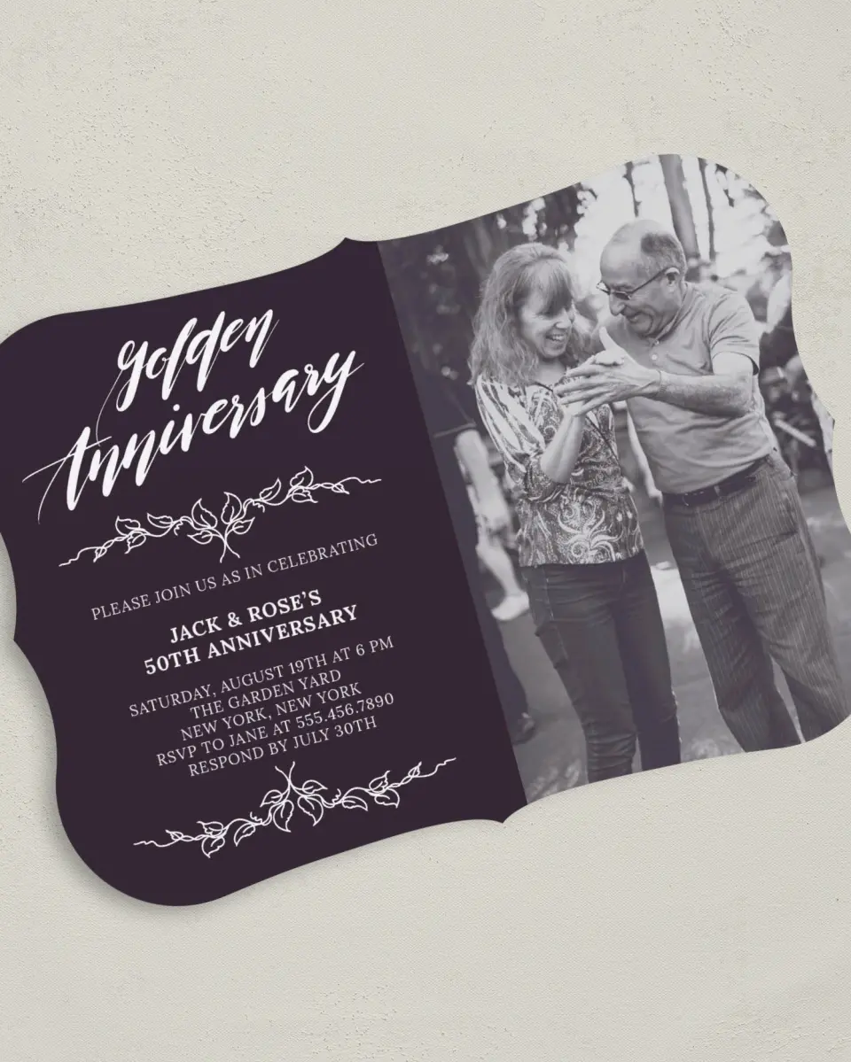 This is a 5" x 7" Anniversary Invitation called Shining Years printed in full color on Premium Smooth paper