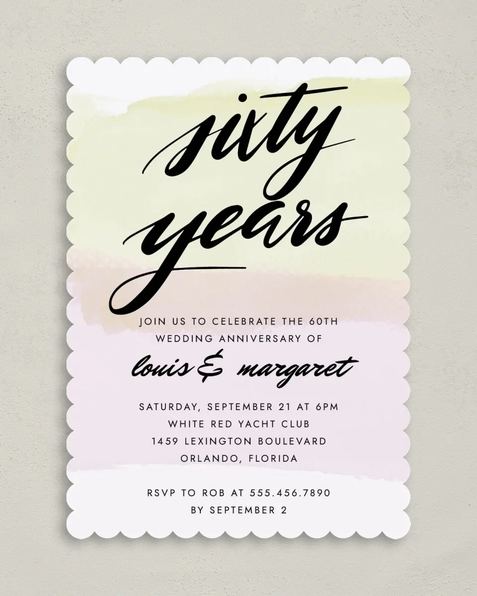 This is a 5" x 7" Anniversary Invitation called 60 Radiant Years printed in full color on Premium Smooth paper