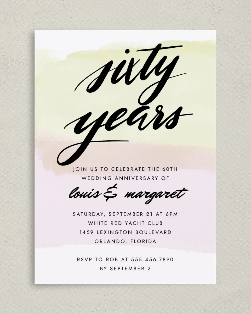 This is a 5" x 7" Anniversary Invitation called 60 Radiant Years printed in full color on Premium Smooth paper