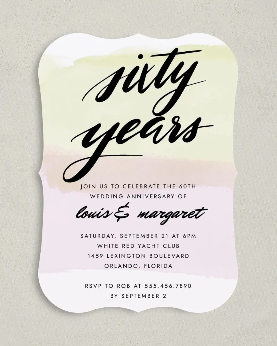 This is a 5" x 7" Anniversary Invitation called 60 Radiant Years printed in full color on Premium Smooth paper