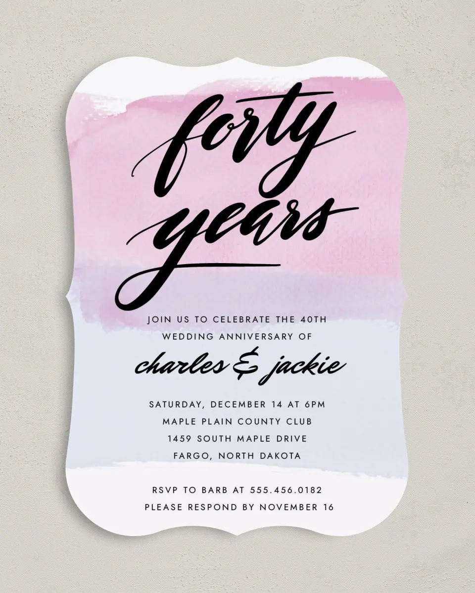 This is a 5" x 7" Anniversary Invitation called 40 Radiant Years printed in full color on Premium Smooth paper