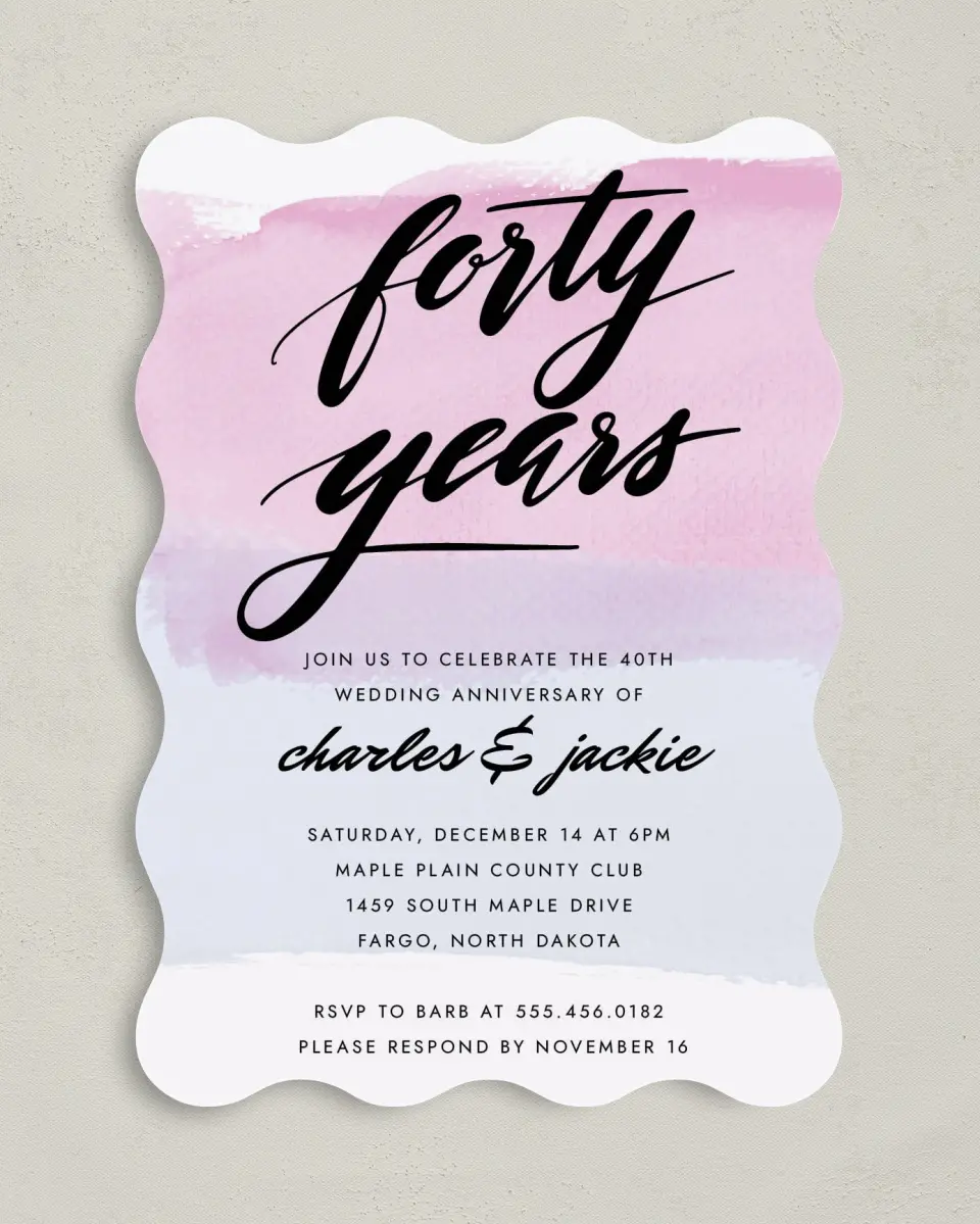 This is a 5" x 7" Anniversary Invitation called 40 Radiant Years printed in full color on Premium Smooth paper