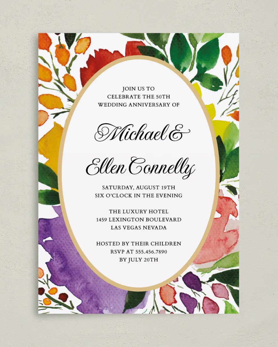 This is a 5" x 7" Anniversary Invitation called Our Love Grows printed in full color on Premium Smooth paper