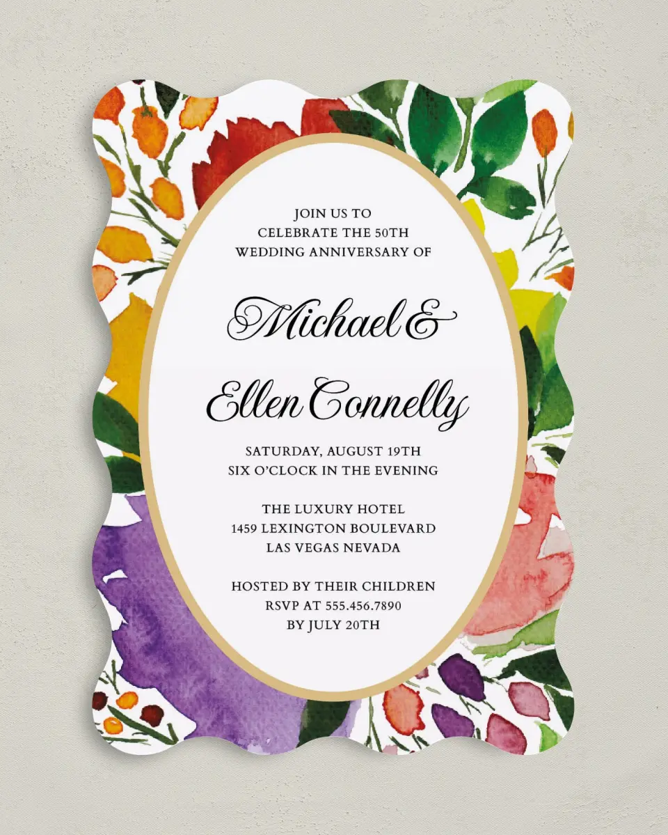 This is a 5" x 7" Anniversary Invitation called Our Love Grows printed in full color on Premium Smooth paper