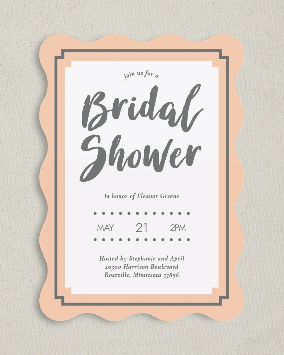 This is a 5" x 7" Bridal Shower Invitation called Framed Attention printed in full color on Premium Smooth paper