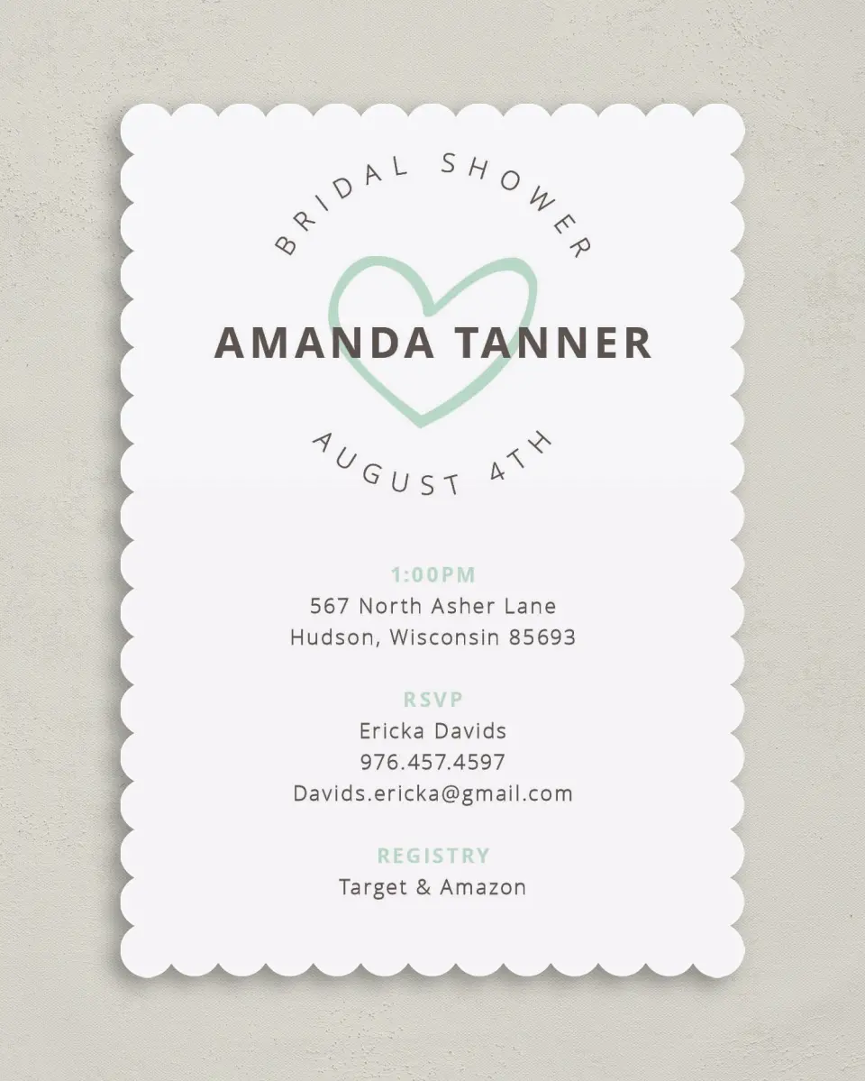 This is a 5" x 7" Bridal Shower Invitation called Happy Hearts printed in full color on Premium Smooth paper