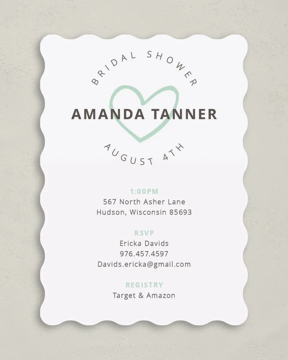 This is a 5" x 7" Bridal Shower Invitation called Happy Hearts printed in full color on Premium Smooth paper