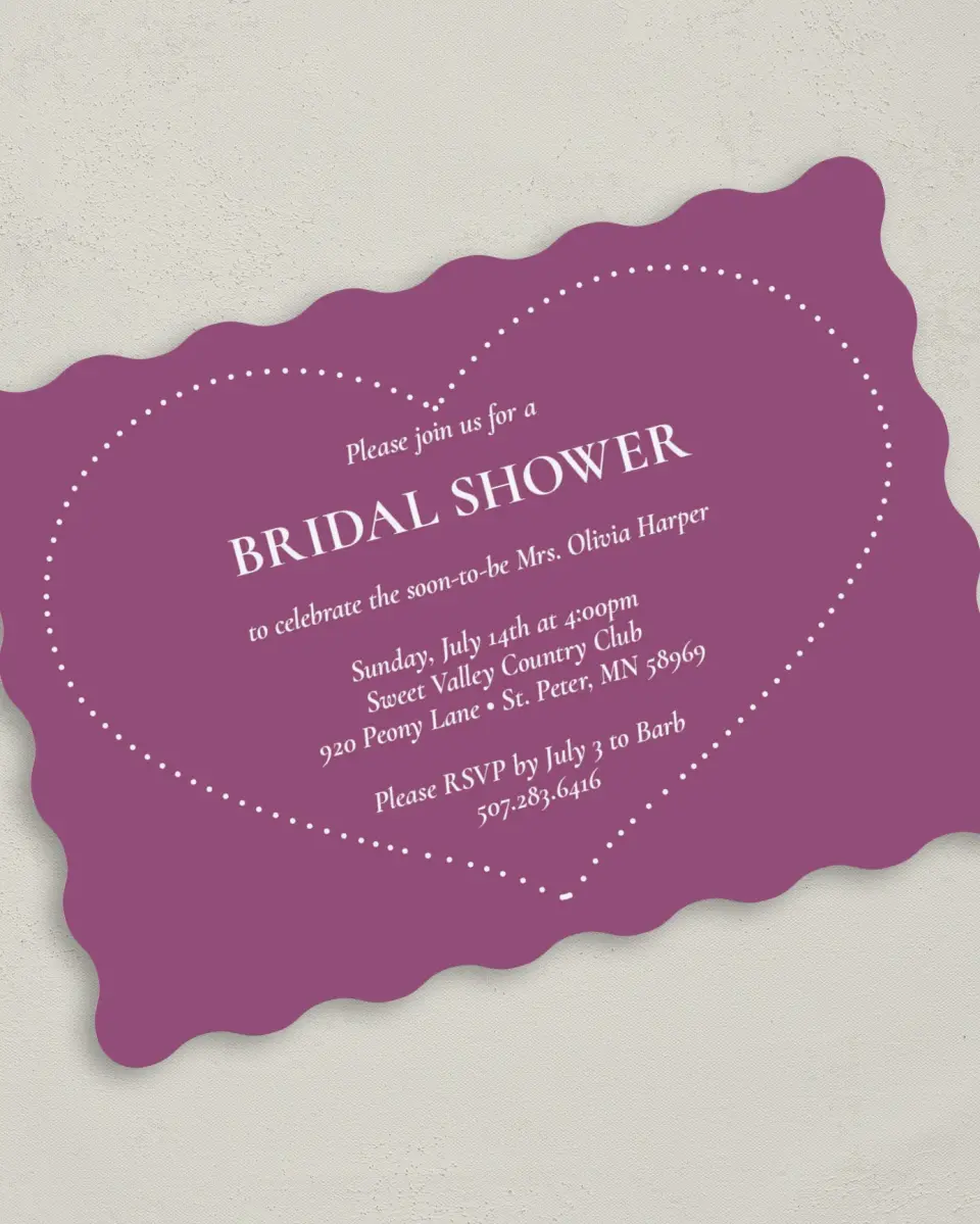 This is a 5" x 7" Bridal Shower Invitation called Hearts for Her printed in full color on Premium Smooth paper