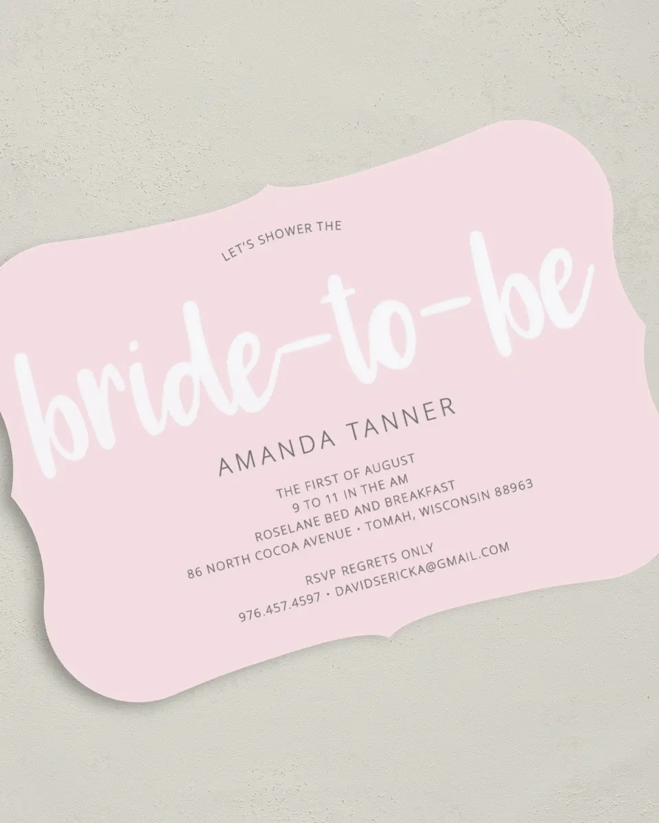 This is a 5" x 7" Bridal Shower Invitation called Bride-To-Be Beauty printed in full color on Premium Smooth paper