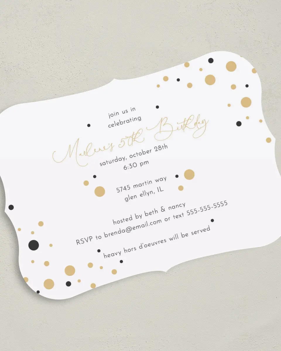 This is a 5" x 7" Birthday Party Invitation called Fabulous Fun printed in full color on Premium Smooth paper