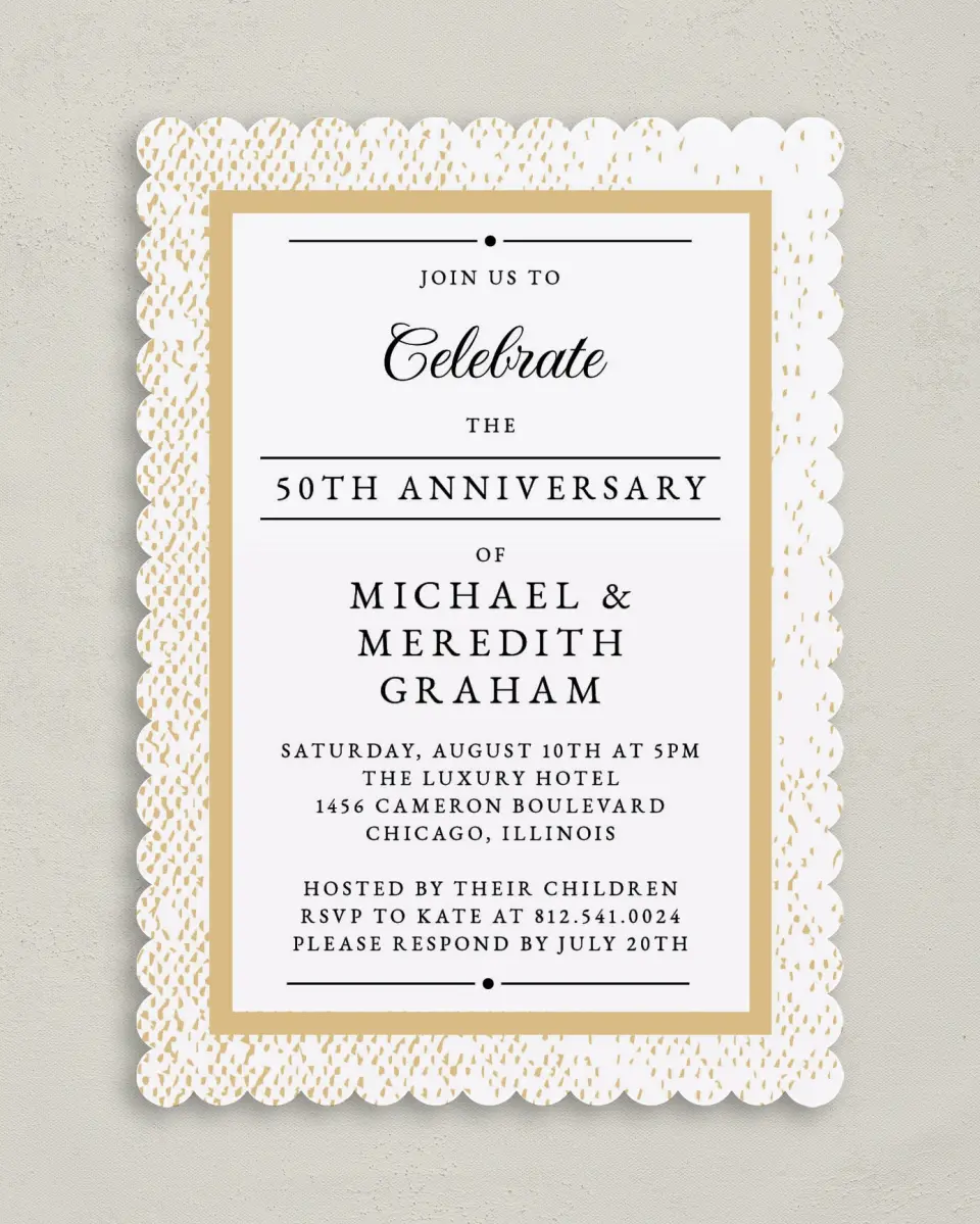 This is a 5" x 7" Anniversary Invitation called Stately Celebration printed in full color on Premium Smooth paper