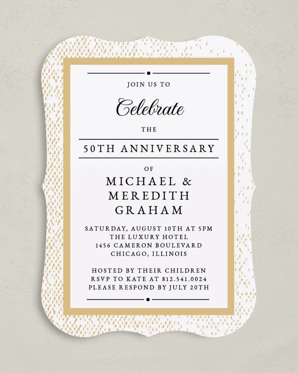 This is a 5" x 7" Anniversary Invitation called Stately Celebration printed in full color on Premium Smooth paper