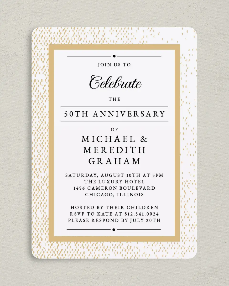 This is a 5" x 7" Anniversary Invitation called Stately Celebration printed in full color on Premium Smooth paper