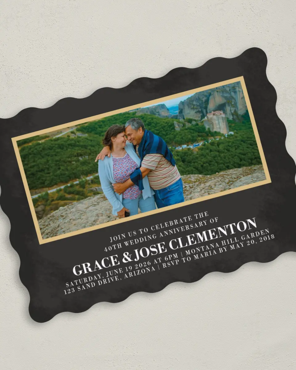 This is a 5" x 7" Anniversary Invitation called Love Perfected printed in full color on Premium Smooth paper