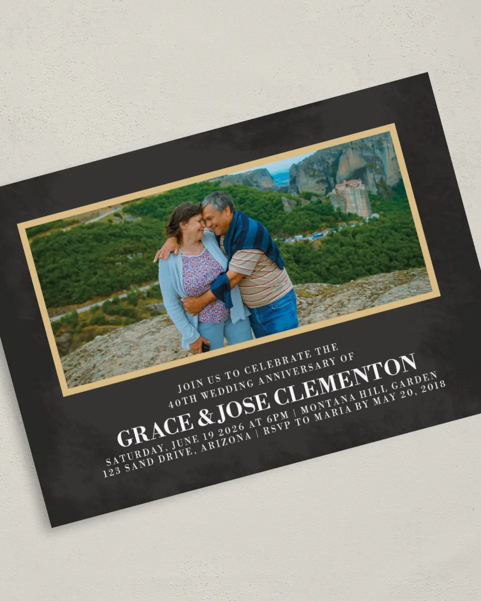 This is a 5" x 7" Anniversary Invitation called Love Perfected printed in full color on Premium Smooth paper
