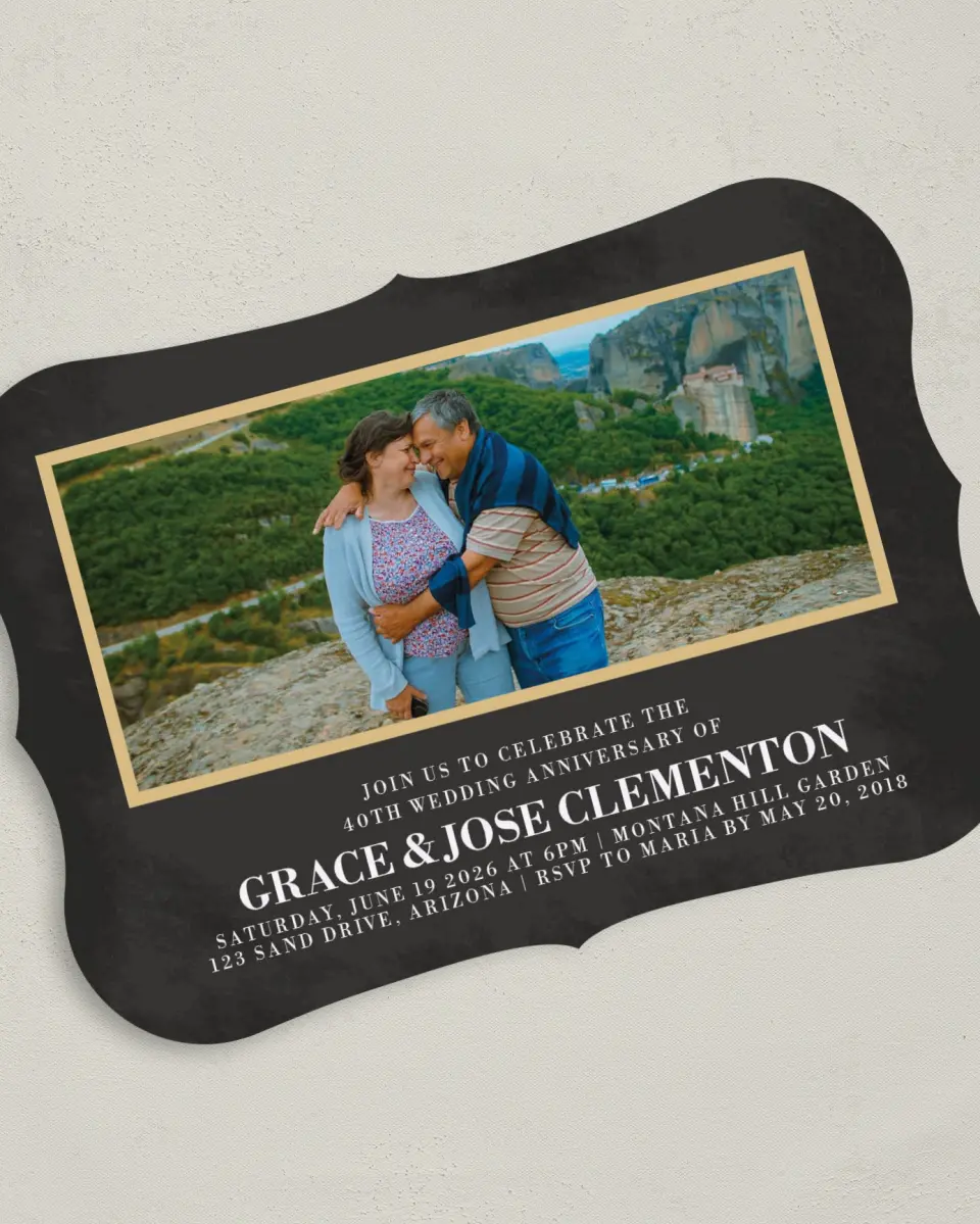This is a 5" x 7" Anniversary Invitation called Love Perfected printed in full color on Premium Smooth paper