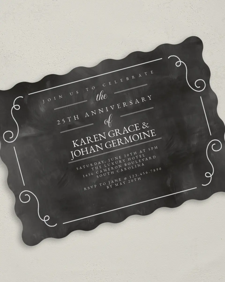 This is a 5" x 7" Anniversary Invitation called Precious Silver printed in full color on Premium Smooth paper