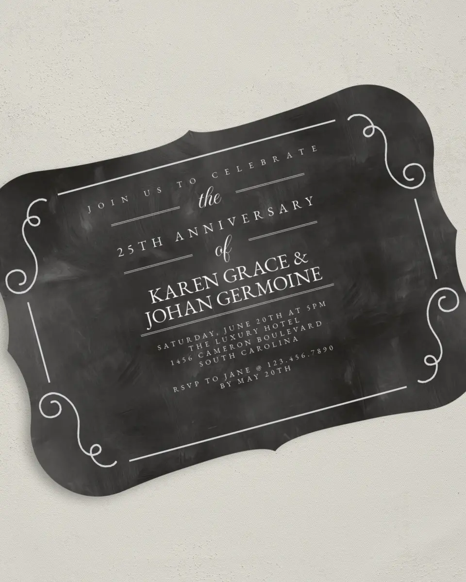 This is a 5" x 7" Anniversary Invitation called Precious Silver printed in full color on Premium Smooth paper