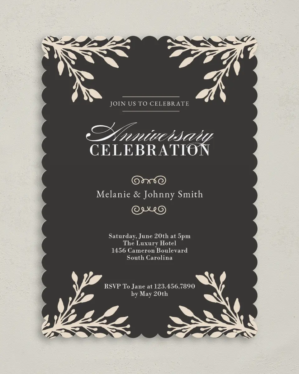 This is a 5" x 7" Anniversary Invitation called Prized Celebration printed in full color on Premium Smooth paper
