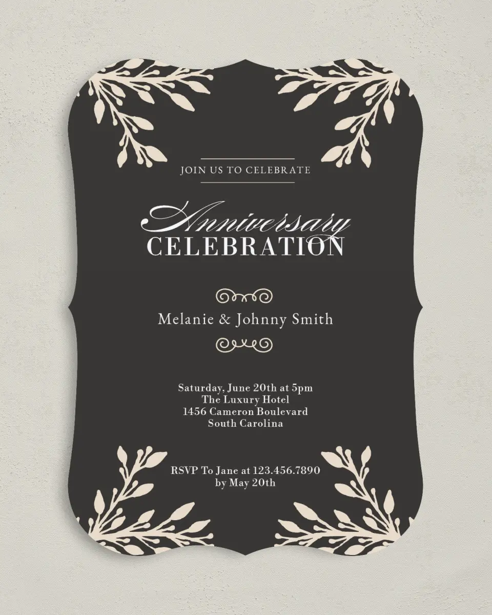 This is a 5" x 7" Anniversary Invitation called Prized Celebration printed in full color on Premium Smooth paper