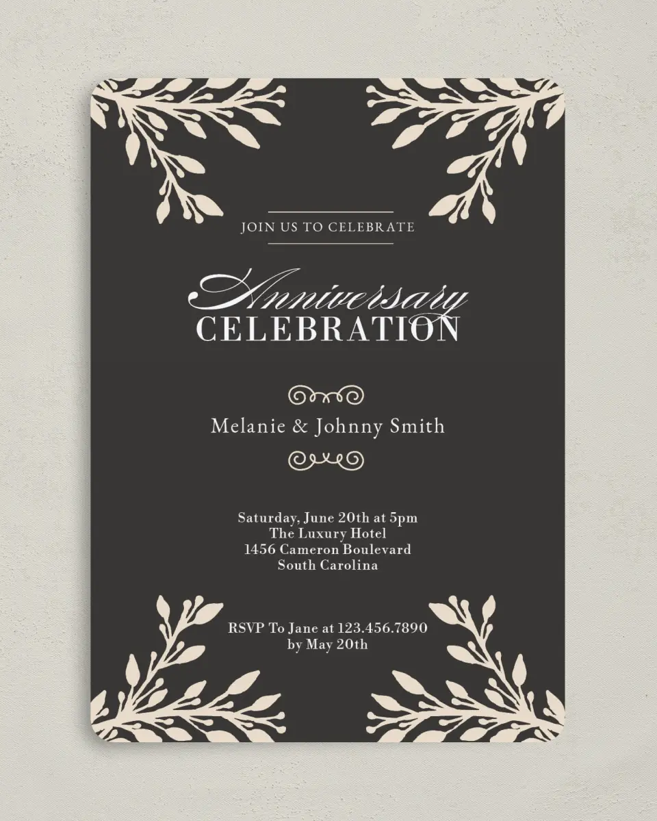 This is a 5" x 7" Anniversary Invitation called Prized Celebration printed in full color on Premium Smooth paper