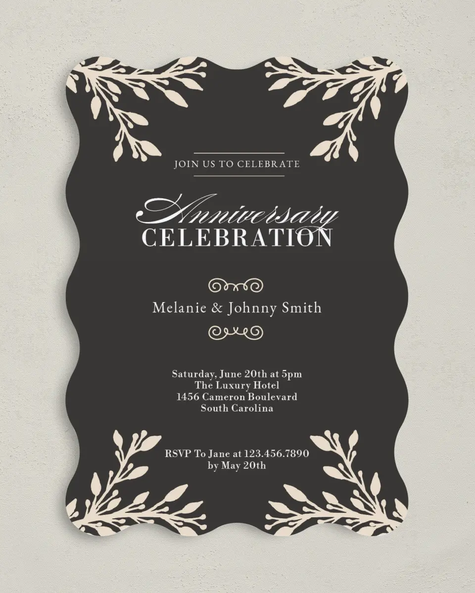 This is a 5" x 7" Anniversary Invitation called Prized Celebration printed in full color on Premium Smooth paper