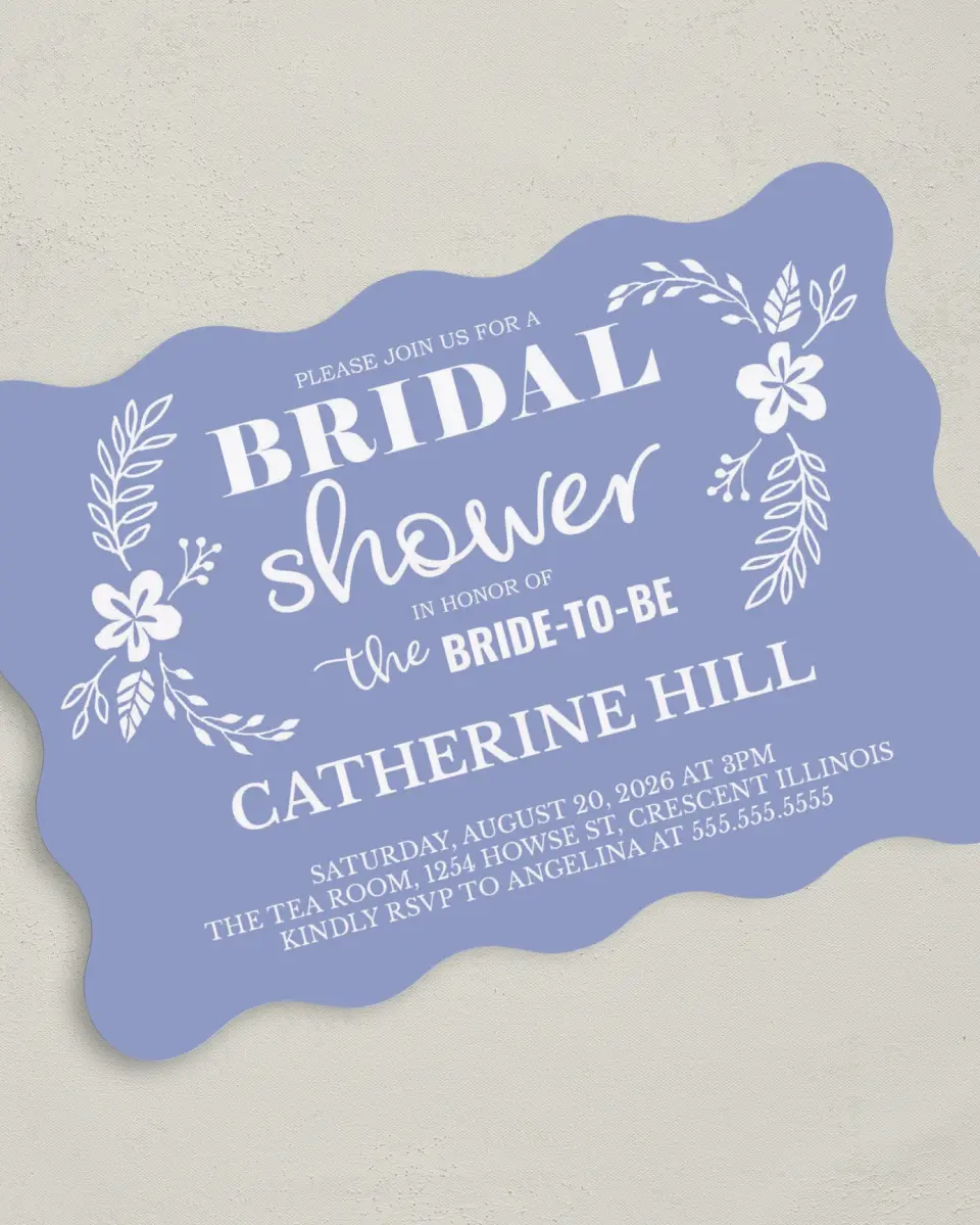 This is a 5" x 7" Bridal Shower Invitation called Chic Abundance printed in full color with Rose Gold foil on Luxe Satin (coated) paper